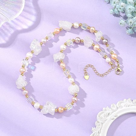Electroplated Natural Druzy Agate & Natural Cultured Freshwater Pearl & Electroplate Glass Beaded Necklaces NJEW-JN06569-1