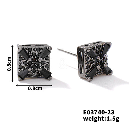 Chic Brass Cubic Zirconia Stud Earrings LS-ZD1304-15-1