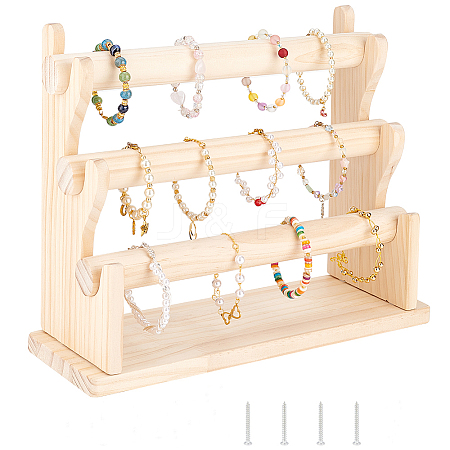 3-Tier Assembled Wood Bracelets/Bangles Display Riser Stands BDIS-WH0008-02-1