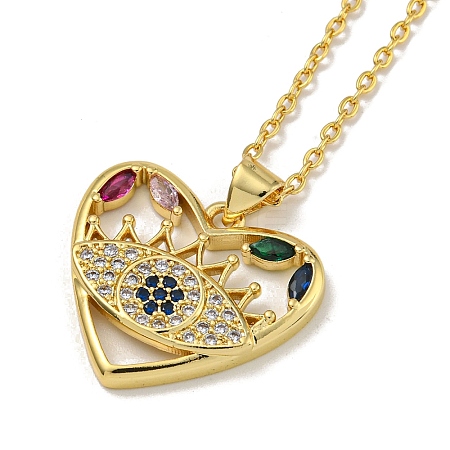Brass Pave Colorful Cubic Zirconia Peach Heart Pendant Necklaces for Women LS-NJEW-Q346-04G-02-1