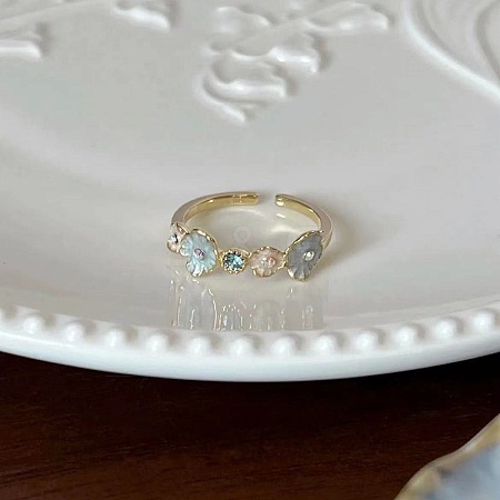 Alloy Enamel with Rhinestone Cuff Open Rings for Women FS-WGC14BE-01-1