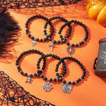 6Pcs Halloween Alloy Charms Bracelets BJEW-JB12099-1