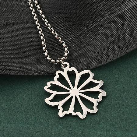 201 Stainless Steel Laser Cut Daisy Flower Pendant Box Chain Necklaces for Women NJEW-Q004-05P-1