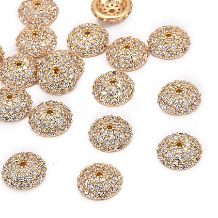 Apetalous Half Round/Dome Brass Micro Pave Cubic Zirconia Bead Caps X-ZIRC-D062-G-1