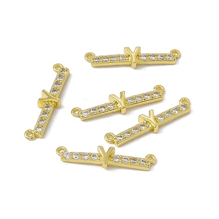 Rack Plating Brass Micro Pave Clear Cubic Zirconia Connector Charms KK-C007-37G-Y-1