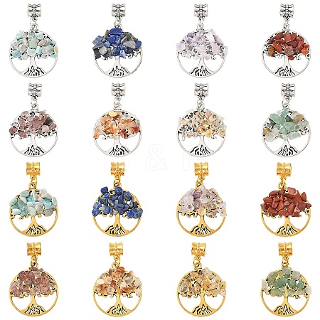 16Pcs 16 Styles Alloy Gems Tree of Life European Dangle Charms PALLOY-YW00085-1