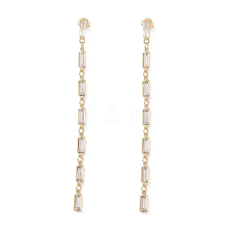Cubic Zirconia Rectangle Dangle Stud Earrings EJEW-P206-03G-02-1