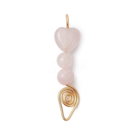 Natural Rose Quartz Heart Round Beaded Pendants PALLOY-JF03109-1