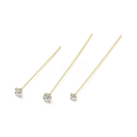 Brass Micro Pave Clear Cubic Zirconia Eye Pins KK-M306-09G-01-1