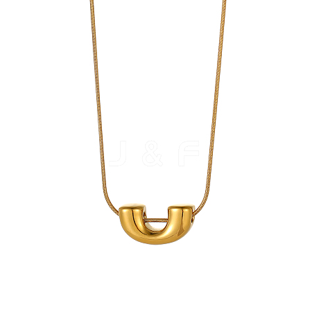 304 Stainless Steel U-shaped Pendant Round Snake Chain Necklaces NJEW-OY002-34G-1