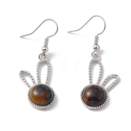 Natural Tiger Eye Rabbit Dangle Earrings EJEW-A092-05P-15-1