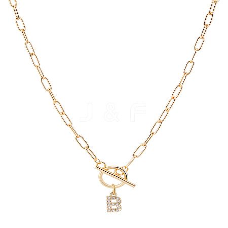 1Pc 304 Stainless Steel Chain & Brass Micro Pave Cubic Zirconia Letter Pendant Necklaces NJEW-LP0001-36B-G-1