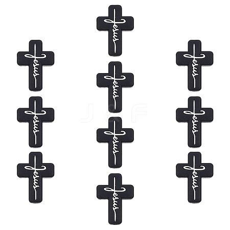 Olycraft 10Pcs Cross with Word Jesus Silicone Beads SIL-OC0001-21-1