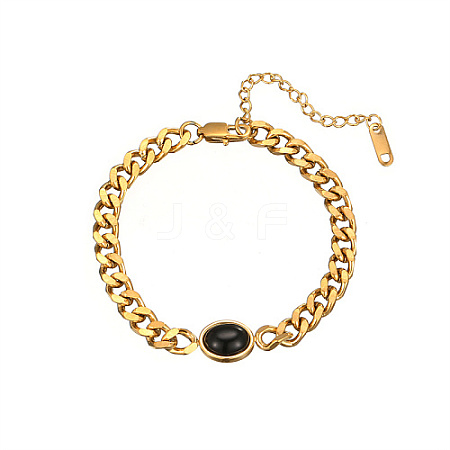 Golden Stainless Steel Oval Link Bracelets SU2397-3-1