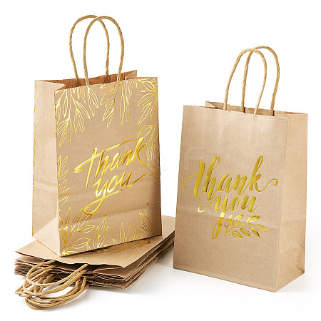 8Pcs 4 Styles Gold Stamp Thank You Printed Paper Gift Tote Bags ABAG-TA0001-61-1