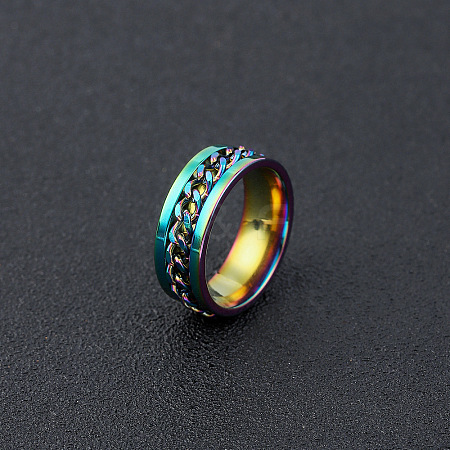 304 Stainless Steel Rotatable Chain Finger Rings for Men FS-WG60CA3-31-1