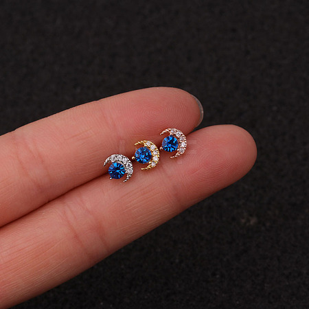 316L Surgical Stainless Steel Micro Pave Blue Cubic Zirconia Cartilage Earrings WG35DE6-03-1