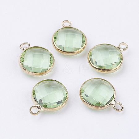 Golden Tone Brass Glass Flat Round Pendants LS-GLAA-M003-E-06G-1