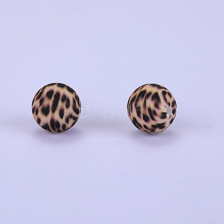 Printed Round with Leopard Print Pattern Silicone Focal Beads SI-JX0056A-10-1