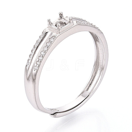 Rhodium Plated 925 Sterling Silver Micro Pave Cubic Zirconia Engagement Solitaire Adjustable Ring Settings STER-T008-15P-1