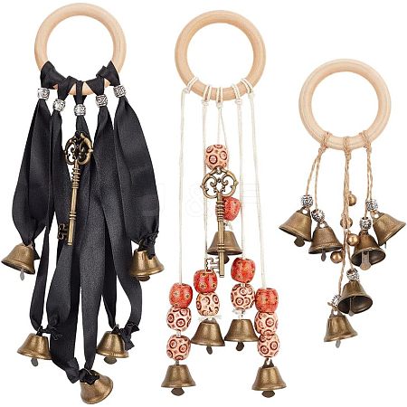 Olycraft 3Pcs 3 Style Alloy Witch Bells Pendant Decorations HJEW-OC0001-14-1