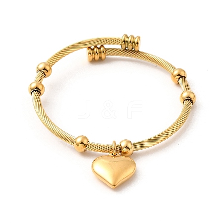 Ion Plating(IP) 304 Stainless Steel Heart Charms Cuff Bangle BJEW-P283-07G-1