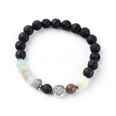 Natural Lava Rock Beads Stretch Bracelets BJEW-JB03394-01-1