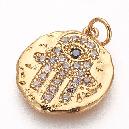 Brass Micro Pave Cubic Zirconia Pendants KK-P156-14G-NR-1