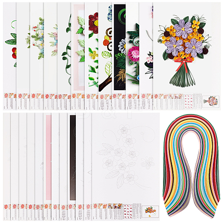 AHADERMAKER Flower/Bird Pattern Cardboard DIY Paper Quilling Tools Drawings Sample Cards DIY-GA0006-36-1