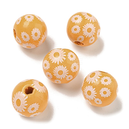 Printed Wood European Beads WOOD-G022-19D-1