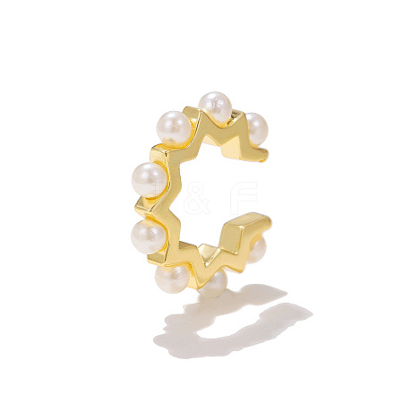 Brass Plastic Pearl Cuff Earrings for Women WG6391B-09-1