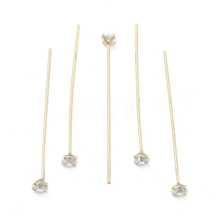 Brass Micro Pave Clear Cubic Zirconia Eye Pins KK-M306-09G-04-1