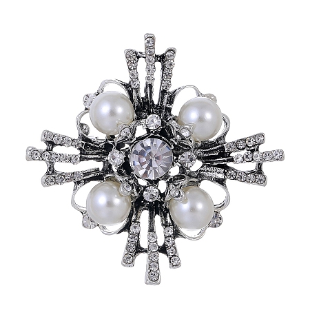 Flower Zinc Alloy Rhinestone Brooches PW-WG37978-01-1