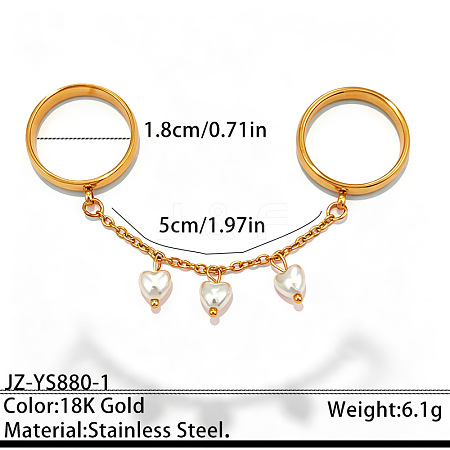 304 Stainless Steel with Imitation Pearl Double Finger Rings WG15079-01-1