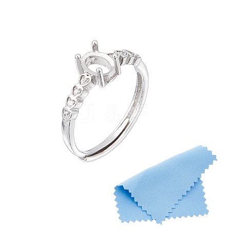 1Pc Adjustable Rhodium Plated 925 Sterling Silver Clear Cubic Zirconia Ring Components STER-DC0001-88-1