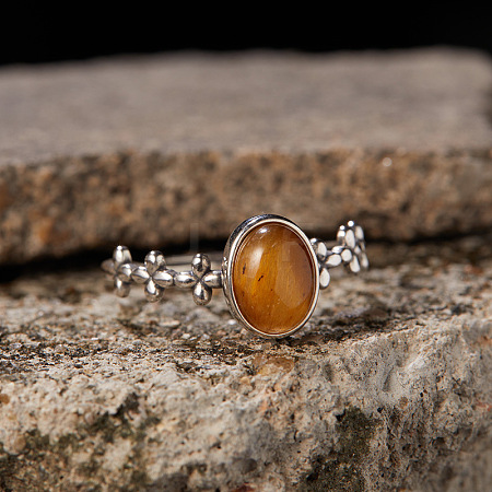 925 Sterling Silver with Natural Tiger Eye Finger Rings WGB2E64-32-1