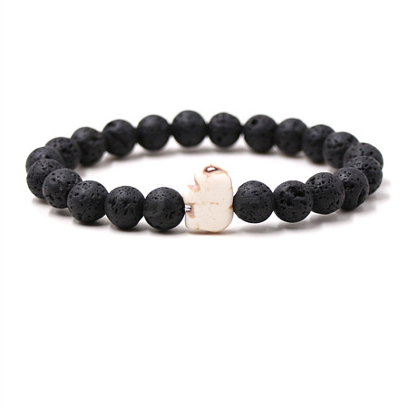 Natural Lava Rock & Synthetic Turquoise Beads Stretch Bracelets for Men Women QO0012-15-1