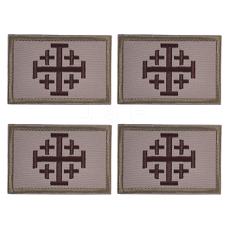 4Pcs Rectangle Polyester Jerusalem Cross Embroidered Patch AJEW-HY0003-65A-1