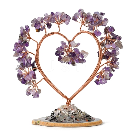 Natural Amethyst Chips Heart Tree Decorations PW-WG86934-04-1