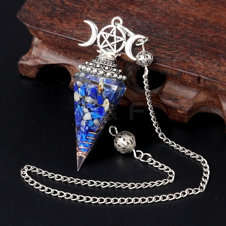 Natural Lapis Lazuli Chip & Resin Orgonite Dowsing Pendulum Big Pendants PW-WG36861-03-1