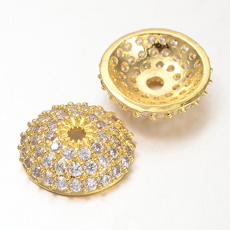 Apetalous Half Round/Dome Brass Micro Pave Cubic Zirconia Bead Caps ZIRC-D063-G-1