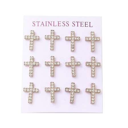 Ion Plating(IP) 304 Stainless Steel Cross Stud Earrings EJEW-C099-10RG-1