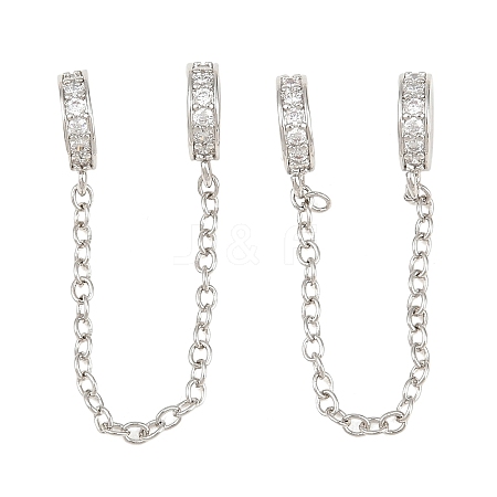 Brass Micro Pave Clear Cubic Zirconia Safety Chains KK-H257-01P-1