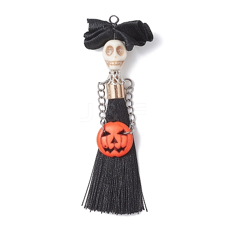 Halloween Dyed Synthetic Turquoise & Polyester Tassel Big Pendants PALLOY-JF04538-1