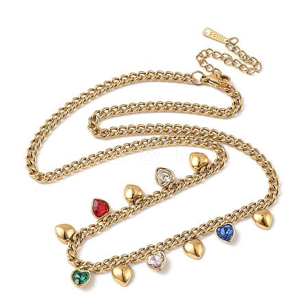 304 Stainless Steel Rhinestone Heart Tassel Twisted Chain Necklaces for Women NJEW-V010-01G-05-1