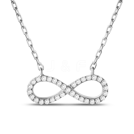 TINYSAND 925 Sterling Silver Rhinestone Infinity Pendant Necklaces TS-N143-S-173-1