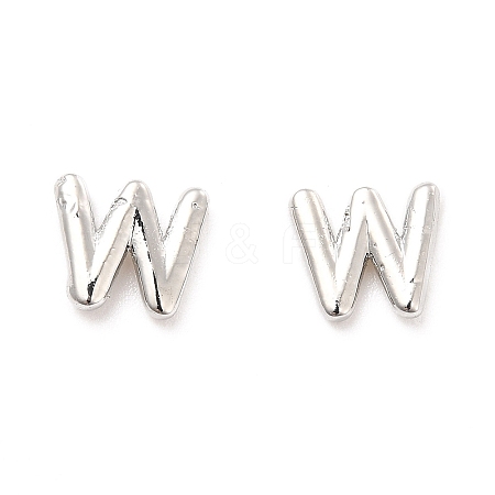 Brass Hollow Out Initial Letter Stud Earrings for Women EJEW-A044-01P-W-1