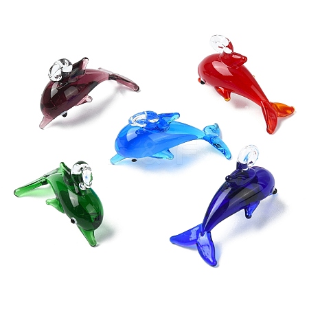 10Pcs 5 Colors Handmade Silver Foil Lampwork Pendants LAMP-CJ0002-53-1