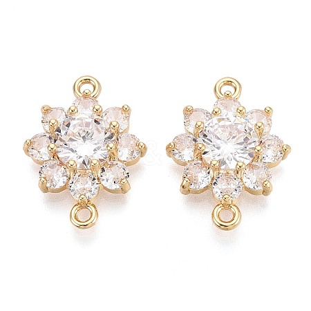 Brass Pave Clear Cubic Zirconia Connector Charms KK-N284-14G-1