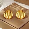 Stylish Stainless Steel Flat Round Striped Button Stud Earrings NI1376-3